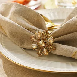 Pure Home and Living Gold Toned 4 Pieces Embellished Napkin Rings-35