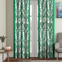 Cortina Green & Cream-Coloured Set of 2 Long Door Curtains-17