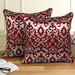 eyda Red & Grey 2 Pieces Ethnic Motifs Square Cushion Covers-6