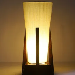 Devansh Off-White & Brown Wooden Table Lamp With Cotton Shade image 4