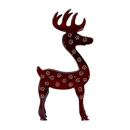 Hind Decor Red & White Printed Wooden Reindeer Showpiece-18
