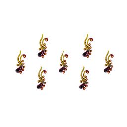 Comet Busters Gold-Toned & Maroon Embellished Bindis - 7 Pcs-22