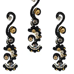 Comet Busters 3 Pcs Embellished Reusable Designer Bindis - Black & Gold-Toned image 3