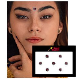 Comet Busters Set of 7 Embellished Designer Bindis - Maroon image 2