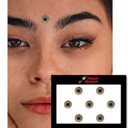 Comet Busters 7 Pcs Embellished Reusable Designer Bindis - Black & Gold-Toned image 3