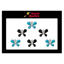 Comet Busters 6 Pcs Embellished Reusable Butterfly-Shaped Bindis - Black & Blue image 1