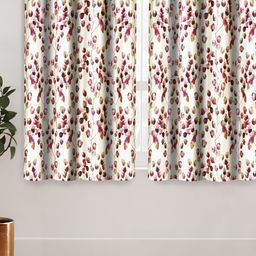 Aura Maroon & White 2 Pieces Floral Printed Room Darkening Window Curtains-image-33