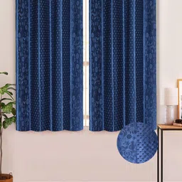 Aura Blue 2 Pcs Floral Textured Window Curtains-picture-36