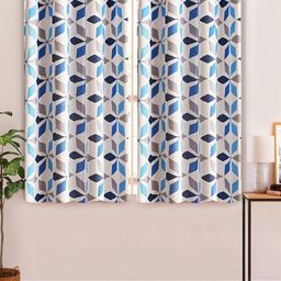 Aura Blue & White 2 Pcs Geometric Window Curtains-5