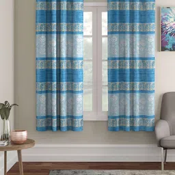 ERIC LONDON Turquoise Blue 2 Pieces Floral Printed Room Darkening Window Curtain-image-25