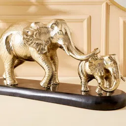 Home Centre Gold-Toned Metal Mother and Baby Elephant Showpiece-image-29