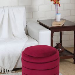 Shadowkart Maroon Textured Wooden Round Pouffes Mudda Ottoman-5
