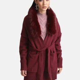 Kazo Women Maroon Longline with Embellished Sweaters-image-88