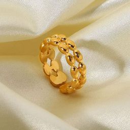 Avyana Gold-Plated Stainless Steel Double Dotted Lines Finger Ring-image-26