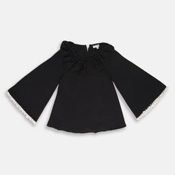 am ma Girls Black Solid A-Line Top With Ruffles-image-49