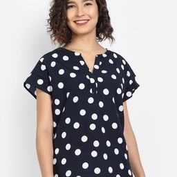 IX IMPRESSION Women Black & White Polka Dot Printed A-Line Top-image-60