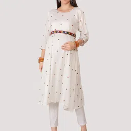 Mom For Sure by Ketki Dalal Embellished Mirror Work Maternity A-Line Kurta With Dupatta-image-45