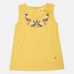 ELLE Girls Lime Yellow & Green Floral Embroidered A-Line Top-picture-3