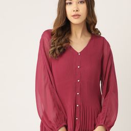 Antheaa Pink Pleated A-Line Top-image-40