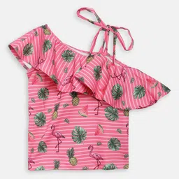 ELLE Girls Pink & Green Printed A-Line Top-image-73