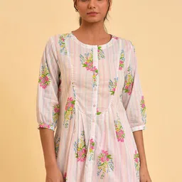 W White Floral Printed Round Neck Cotton Top-image-14