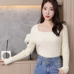 StyleCast Girls Cream-Coloured Self Design Long Sleeves Fitted Top-image-51