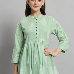HANDICRAFT PALACE Ethnic Motifs Mandarin Collar Cotton Gathered or Pleated Longline Top-image-58
