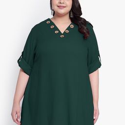Indietoga Plus Size V-Neck Roll up Sleeves Tunic-22