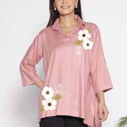 LetsDressUp Floral Printed Shirt Collar High Low Top-picture-14