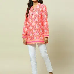 Rangriti Women Longline Tie-Up Neck Cuffed Sleeves Top-image-32