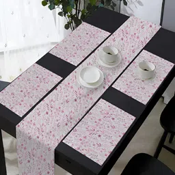 OASIS White & Lavender 5 Pieces Printed Cotton Table Mats with Runner-19