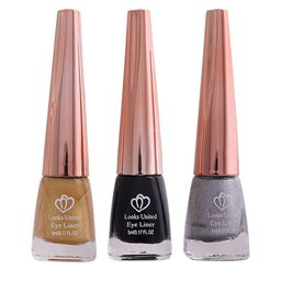 Looks United Set Of 3 Eyeliners 5ml Each - Canary Yellow + Coal Black + Pearl River Silver-46
