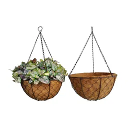 Garden Deco Brown 2 Pieces Mesh Basket Planters with Coco Liner-50