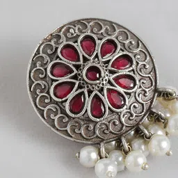 AITIHYA Silver-Plated Oxidised Artificial Stones Circular Studs image 3