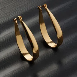 Accessorize London Women Gold -Toned Berry Blush Oval Long Hoop Earrings-5