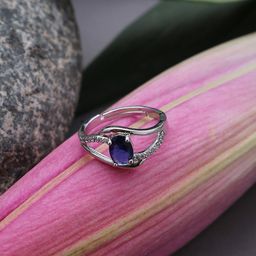 SOHI Silver-Plated Blue Stone-Studded Designer Minimal Finger Ring-36