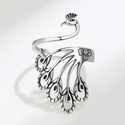 MYKI Stainless Steel Silver-Plated Gorgeous Peacock Finger Rings-picture-1