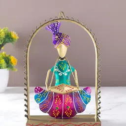 Golden Peacock Blue and Pink Musican Figurine Showpiece-31