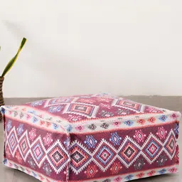 HANDICRAFT PALACE Maroon & White Ikat Digital Printed Cotton Square Ottoman With Filling-image-69