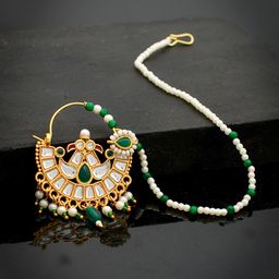 Silvermerc Designs Gold-Plated & Green Kundan Nosering-image-42