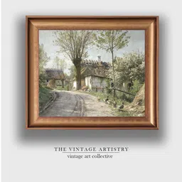 THE VINTAGE ARTISTRY Beige & Green Vintage Country Landscape Painted Wall Art-54