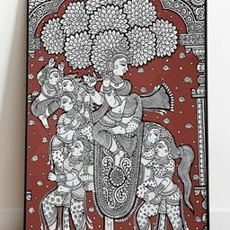 INDIAN CLASSIC ART White & Maroon Indian Kalamkari Painting Printed Framed Wall Art-image-1
