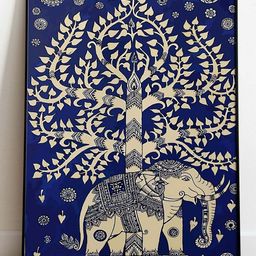 INDIAN CLASSIC ART Blue & Beige Indian Kalamkari Painting Framed Wall Art-image-44