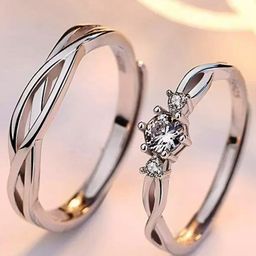 KARISHMA KREATIONS Unisex Set Of 2 Silver-Plated & American Diamond -Studded Couple Ring-23