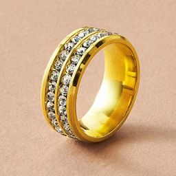 Unwind by Yellow Chimes Men Gold-Plated Dual Layer Crystal Studded Finger Ring-24