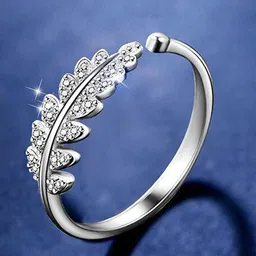 Yellow Chimes Silver-Plated White Crystal-Studded Finger Ring-image-85