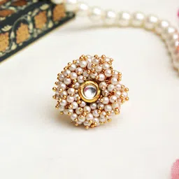 BeAbhika Kundan Studded & Pearl Beaded Adjustable Finger Ring-29