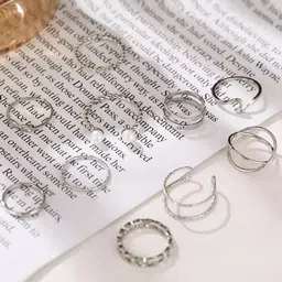 Pinapes Set Of 10 Silver-Plated & Adjustable Finger Ring-1