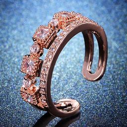 Jewels Galaxy Rose Gold Plated & AD Studded Adjustable Finger Ring-43