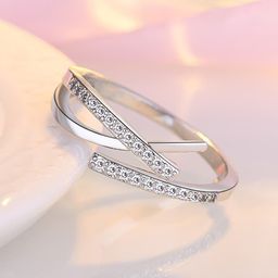 Jewels Galaxy Silver-Plated American Diamond-Studded Adjustable Finger Ring-78